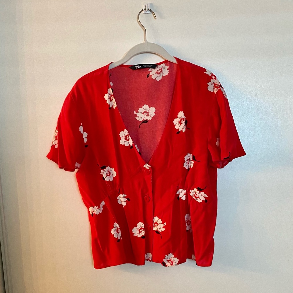 Floral button down top